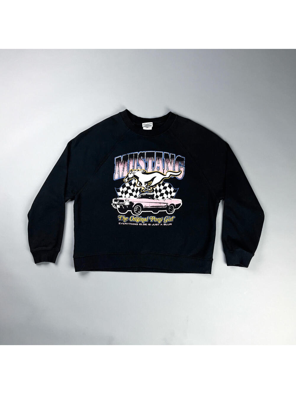Graphic Crewneck Sweatshirt, Ford Mustang Sweater with Pony Girl Large Graphic